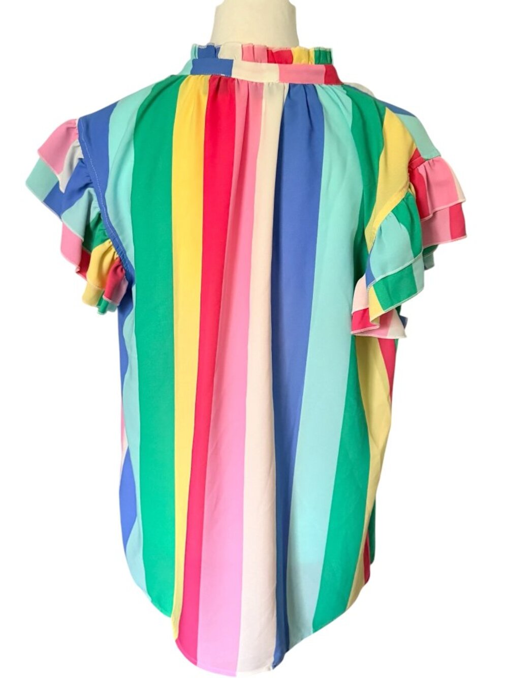 New York and Company Large Short Sleeve Top Blue Pink Yellow - Picture 4 of 4